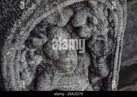 Nahaufnahme der kobraköpfigen Göttin Naga-Raja Statue in Isurumuniya, Anuradhapura, Sri Lanka Stockfoto