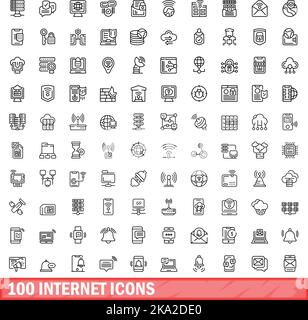 100 Internet-Symbole eingestellt. Skizzieren Sie die Darstellung von 100 Internet-Symbolen, die auf weißem Hintergrund isoliert sind Stock Vektor