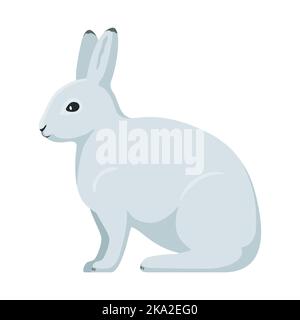 Arktischer Hase. Vektordarstellung eines weißen polaren arktischen Hasen isoliert auf Weiß. Flaches Design, Seitenansicht. Stock Vektor