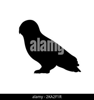 Verschneite Eule Silhouette. Vektor-Illustration einer schwarzen Silhouette einer polaren arktischen schneebedeckten Eule isoliert auf weiß. Logo-Symbol, Seitenansicht. Stock Vektor