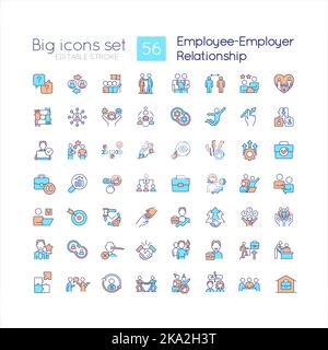 RGB-Farbsymbole für die Beziehung zwischen Arbeitgeber und Mitarbeiter festgelegt Stock Vektor
