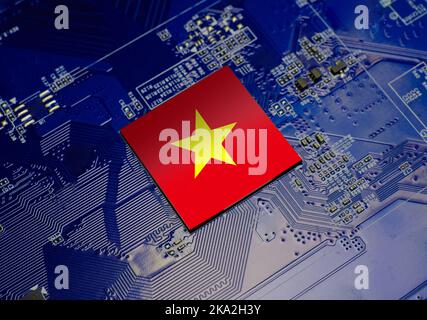 Flagge Vietnams auf der CPU-Elektronik des Chipsatzrechners Stockfoto