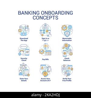 Symbole für das Konzept „Banking Onboarding Journey“ gesetzt Stock Vektor