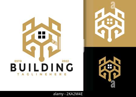 Ein Vektor eines „House Building Logo Design, Template“ für moderne Unternehmen Stock Vektor