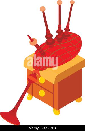 Isometrischer Vektor mit Dudelsack-Symbol. Musikalisches Blasinstrument, Nachttischsymbol. Musik- und Kunstkonzept Stock Vektor