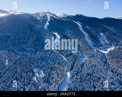 Luftaufnahme des Berges Rila in der Nähe des Skigebiets Borovets, Region Sofia, Bulgarien Stockfoto