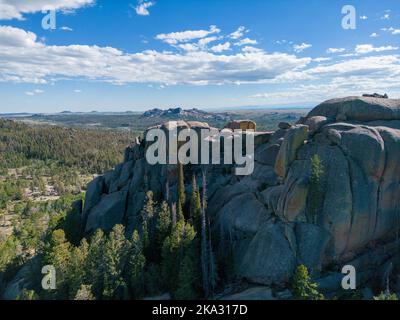 Luftaufnahme von Vedauwoo und Blair Wallis im Freien Erholungsgebiet Geologie Felsformationen in der Nähe von Laramie Wyoming, USA. Stockfoto