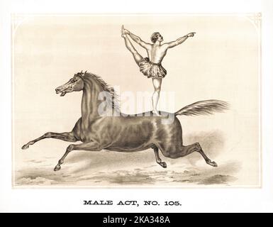 Circus Performers - Male Act, no 105 - ein männlicher Zirkuskünstler, der auf einem bareback Pferd steht und reitet - Gibson & Co, Cincinnati, Ohio 1872 Stockfoto