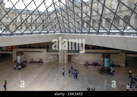 Frankreich, Paris, der Louvre oder der Louvre sind das meistbesuchte Museum der Welt und ein historisches Monument in Paris. Touristen am Haupteingang Ph Stockfoto