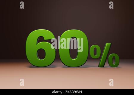 Kauf Promo-Marketing 60 Prozent Rabatt, günstige Darlehen Angebot grünen Text Nummer 3D Rendern. Stockfoto