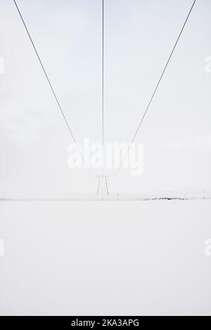 Oberleitungen in Winterlandschaft Stockfoto