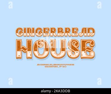 Niedliches Lebkuchen-Schriftset mit 3D Buchstaben und Zahlen für Happy New Year und Weihnachtsdekoration und -Verpackung. Vektor-englisches Alphabet Stock Vektor