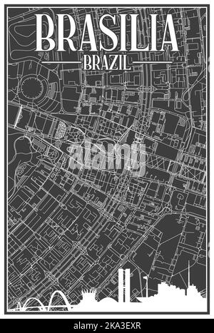 Handgezeichnete Netzwerkkarte von BRASILIA, BRASILIEN Stock Vektor