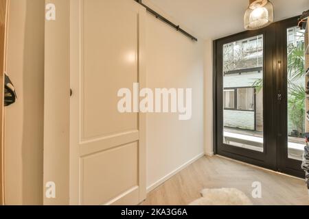 Innen Flur mit weißen Wänden und Glas-Eingangstüren in modernen großen Haus Stockfoto