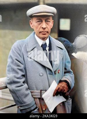 SERGEI RACHMANINOW (1873-1943) russischer Pianist und Komponist in New York um 1938 Stockfoto