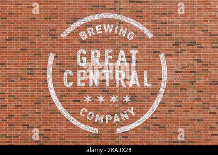 Great Central Brewing Company liegt im Herzen des Brewing District von Chicago, wo Gäste frische Bierproben machen können. Stockfoto