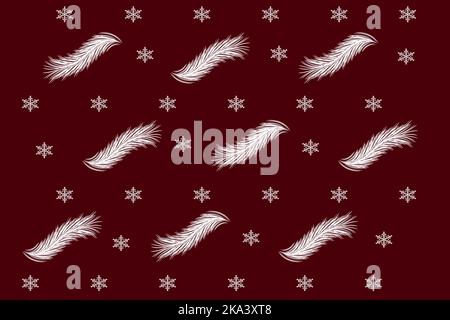 Weihnachtliches Muster auf dunkelrotem Hintergrund mit Tannenzweigen und Schneeflocken. Vektorbild. Verpackungsdesign. Stock Vektor