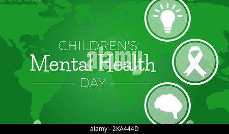 Hintergrund der „Green Children's Mental Health Week“ mit Symbolen Stock Vektor