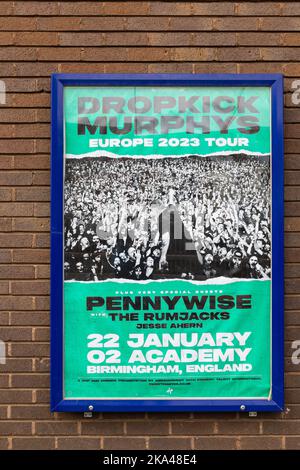 O2 Academy-Konzerthaus-Headliner, Dropkick Murphys-Poster. Birmingham, Warwickshire, West Midlands, England. Stockfoto