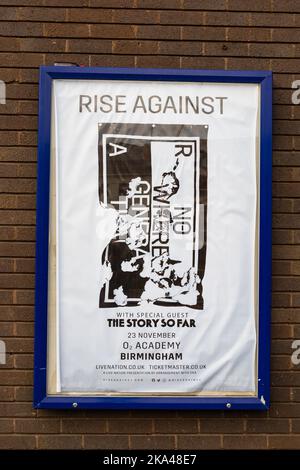 O2 Academy-Konzerthaus-Headliner, Rise Against, die bisherige Geschichte,23. november 2022,Birmingham, Warwickshire, West Midlands, England. Backsteinmauer, Post Stockfoto