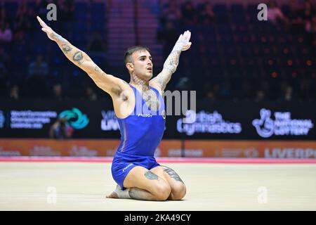 M&S Bank Arena, Liverpool, Italien, 31. Oktober 2022, Nicola Bartolini (ITA) Etage während der Turn-Weltmeisterschaften - Qualifikation der Männer - Gymnastik Stockfoto