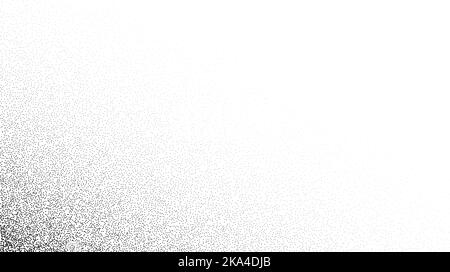 Gradient mit Kornversteiftung. Verblasste stochastische Dotwork-Textur. Zufälliges Grunge Noise Background. Schwarze Punkte, Flecken oder Partikel Tapete. Halbton Stock Vektor