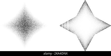 Gepunktete Sternformen. Schwarze Diamanten mit Stippeln. Rausch-Rausch-Struktur mit abstrakter Rausch-Struktur. Halbton-Flare. Vektor stochastisch Stock Vektor