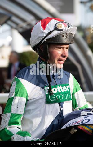 Ascot, Bergen, Großbritannien. 29.. Oktober 2022. Horse Our Power mit Jockey Charlie Deutsch gewinnt den Bateaux London Gold Cup Handicap Steeple Chase auf der Ascot Racecourse. Besitzer Walters Plant Hire und Potter Group. Trainer Sam Thomas, Cardiff. Züchter John Hennessy. Quelle: Maureen McLean/Alamy Stockfoto