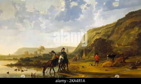 Flusslandschaft mit Reitern, (1655) Gemälde von Aelbert Cuyp Stockfoto