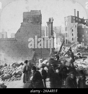 Das große Feuer in Boston: Großes Boston Feuer von 1872, Boston, nach dem Feuer, Massachusetts, Amerika, Blick auf die Milk Street, von unten nach New Post Office Stockfoto