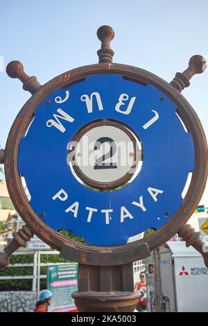 Name der Stadt auf der Uferpromenade in Pattaya Thailand Stockfoto