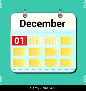 Kalendervektorzeichnung, Datum Dezember 01 auf der Seite Stock Vektor