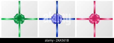 Vektor 3D realistische Geschenk Bogen in verschiedenen Farben Icon Set Closeup isoliert. Blau, Grün, Rosa Schleife zum Geburtstag, Weihnachtsgeschenke, Geschenke, Einladung Stock Vektor