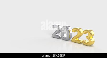 Gold und Silber Silvester metallischen Text 3D gerendert und isoliert auf einem weißen Hintergrund. 3D Darstellung rendern. Stockfoto