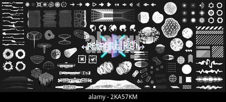 Retro futuristische Formen, Tech Cyberpunk User Interface Elemente für UI, UX, GUI Stock Vektor