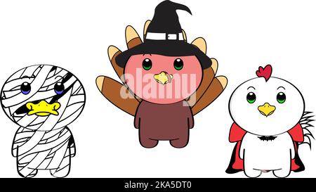 Baby Animals Zeichentrickfilm mit halloween Kostümen Set Pack im Vektorformat Stock Vektor