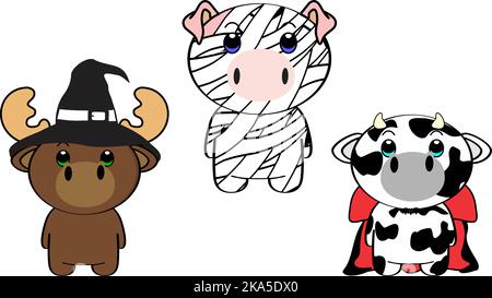 Mollige Baby Tiere Charakter Cartoon mit halloween Kostüme Set Illustration im Vektor-Format Stock Vektor