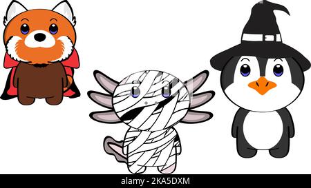 Baby Tiere Cartoon mit halloween Kostüme Set Illustration im Vektor-Format Stock Vektor