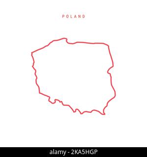 Übersichtskarte für Polen. Rote polnische Grenze. Ländername. Abbildung. Stockfoto