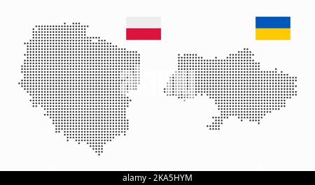 Polen und die Ukraine gepunktete Karte mit Flagge. Länder, die an der Gas- und politischen Krise beteiligt sind. Flache Abbildung isoliert auf weißem Hintergrund. Stockfoto