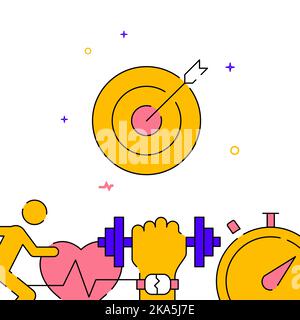 Ziel, Symbol für die ausgefüllte Zielerreichung, einfache Illustration, zugehöriger unterer Rand. Stockfoto