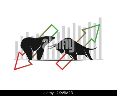 Vektor von Stier und Bär Symbole der Börsen-Trends. Der wachsende und fallende Markt. Wilde Tiere. Stock Vektor