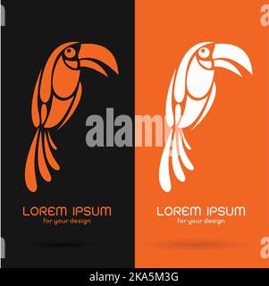 Vektorbild eines Hornbills auf schwarzem Hintergrund und orangefarbenem Hintergrund, Logo, Symbol. Leicht editierbare Vektorgrafik mit Ebenen. Wilde Tiere. Stock Vektor