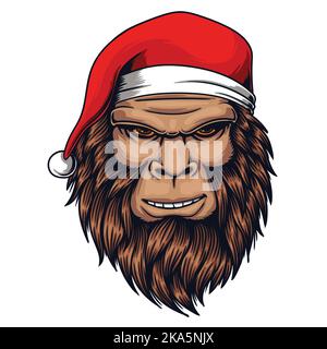 bigfoot Kopf Lächeln tragen weihnachten weihnachtsmann Hut Vektor Illustration für Ihr Unternehmen oder Ihre Marke Stock Vektor