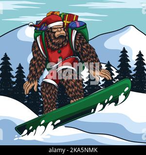 Bigfoot spielt Snowboard Vektor Illustration für Ihr Unternehmen oder Ihre Marke Stock Vektor