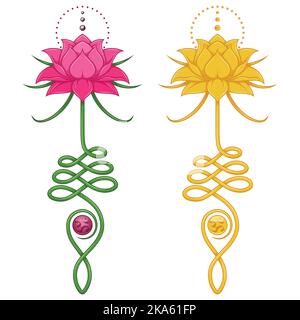 Lotus Flower Vector Design mit unalome hindu Symbol, Yoga und Induismus Symbol, Lotus Blume Motive für Tattoo Stock Vektor