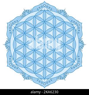 Vektor-Design von Blume des Lebens in einer Lotusblume, die wie ein Hindu-Mandala geformt ist Stock Vektor