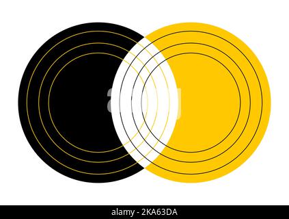 Venn Diagramm 2 verschmelzen Kreise mit Linien Diagramm Infografik Zeichen. Stock Vektor