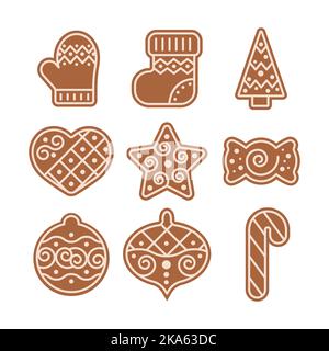 Weihnachts-Lebkuchenkekse mit Icicng-Sammlung. Stock Vektor