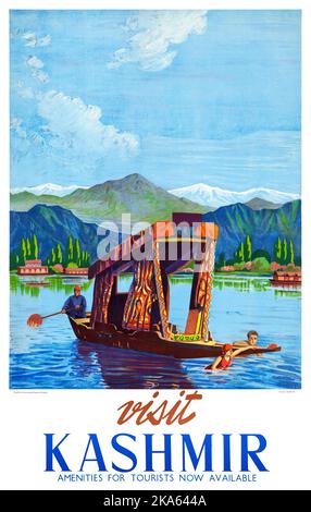 Besuchen Sie Kashmir. Annehmlichkeiten für Touristen jetzt verfügbar. Künstler unbekannt. Poster veröffentlicht um 1940. Stockfoto